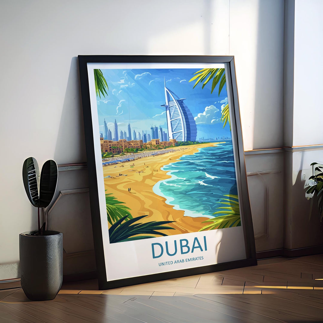 Dubai Travel Print UAE Wall Art City Skyline Poster Modern Decor Gift for Architecture Lover Desert Landscape Art Print