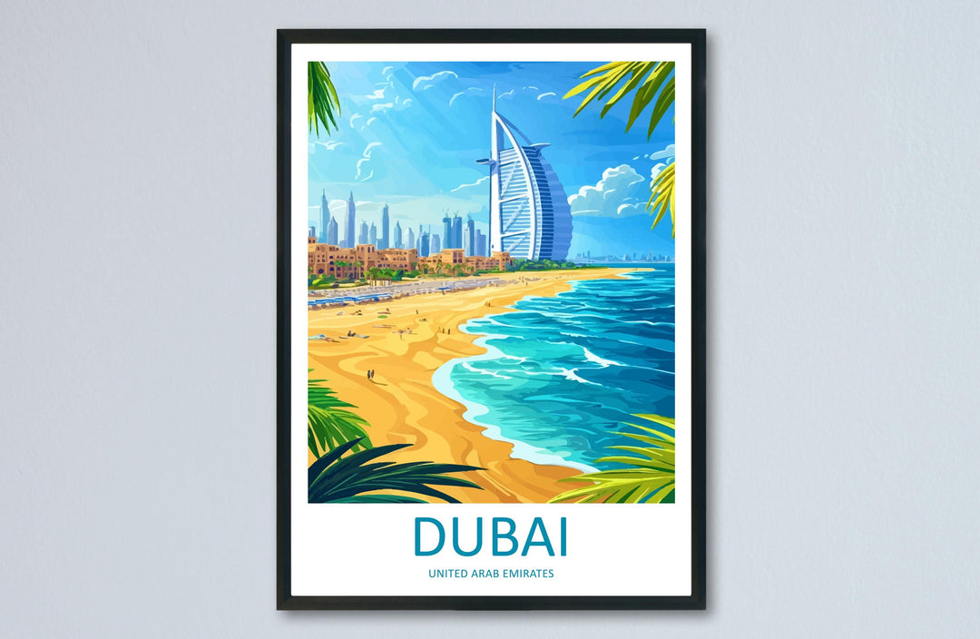 Dubai Travel Print UAE Wall Art City Skyline Poster Modern Decor Gift for Architecture Lover Desert Landscape Art Print