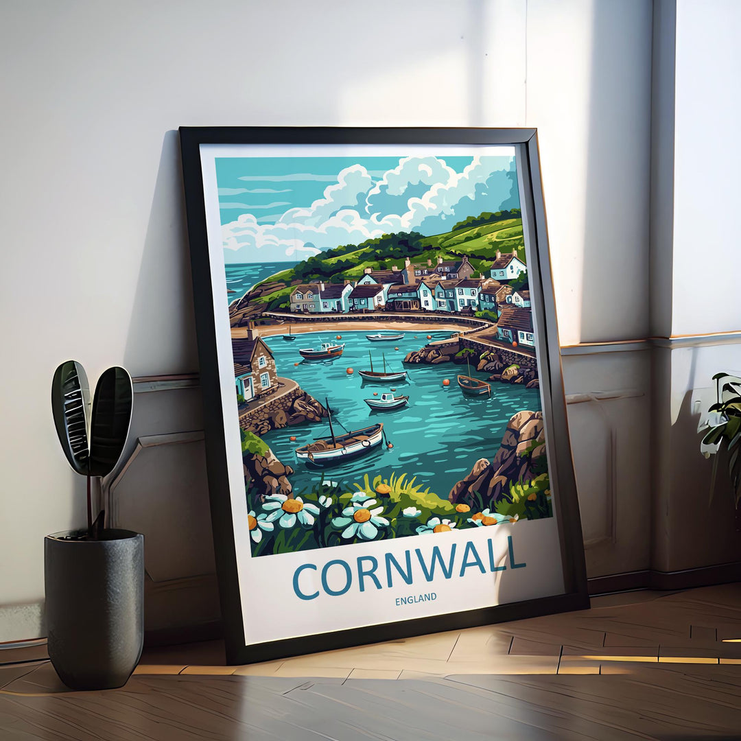 Cornwall Travel Print UK Wall Art Coastal Landscape Poster Seaside Decor Gift for Beach Lover British Nature Art Print