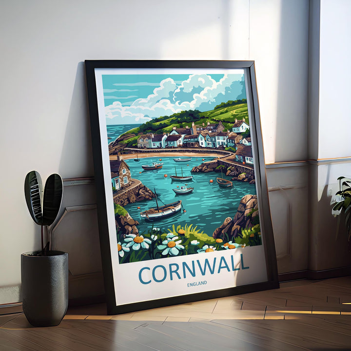 Cornwall Travel Print UK Wall Art Coastal Landscape Poster Seaside Decor Gift for Beach Lover British Nature Art Print