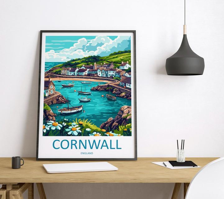 Cornwall Travel Print UK Wall Art Coastal Landscape Poster Seaside Decor Gift for Beach Lover British Nature Art Print