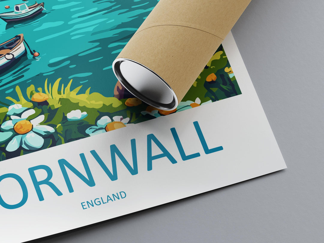 Cornwall Travel Print UK Wall Art Coastal Landscape Poster Seaside Decor Gift for Beach Lover British Nature Art Print