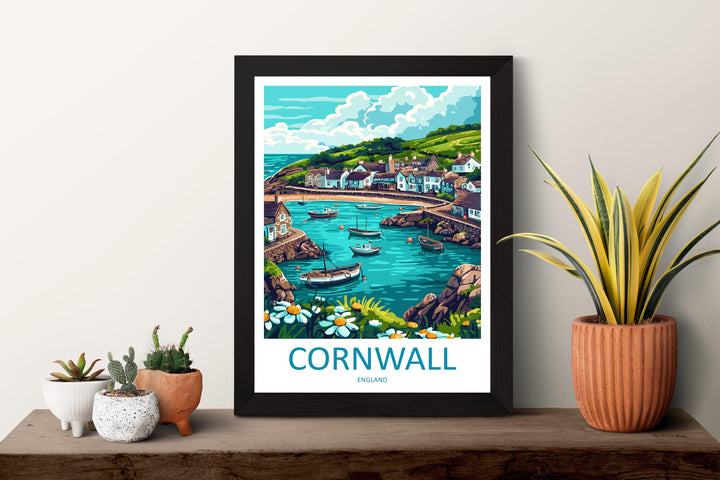 Cornwall Travel Print UK Wall Art Coastal Landscape Poster Seaside Decor Gift for Beach Lover British Nature Art Print