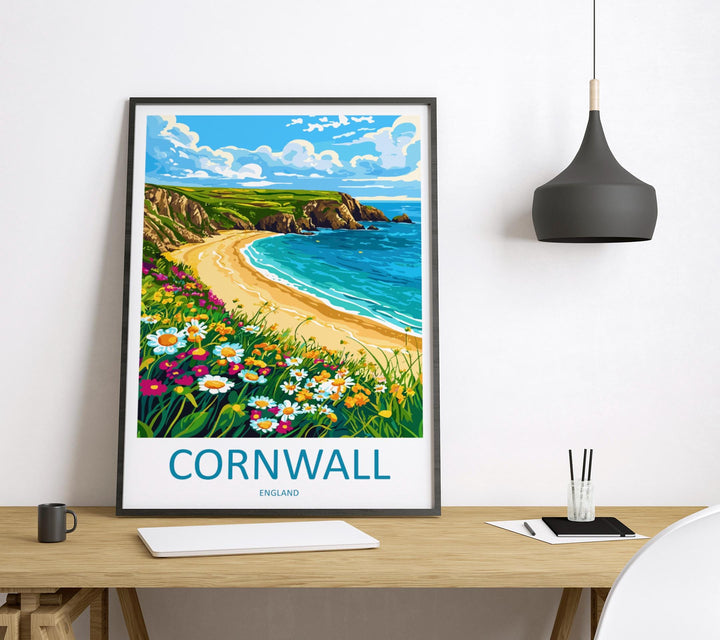 Cornwall Travel Print UK Wall Art Coastal Landscape Poster Seaside Decor Gift for Beach Lover British Nature Art Print