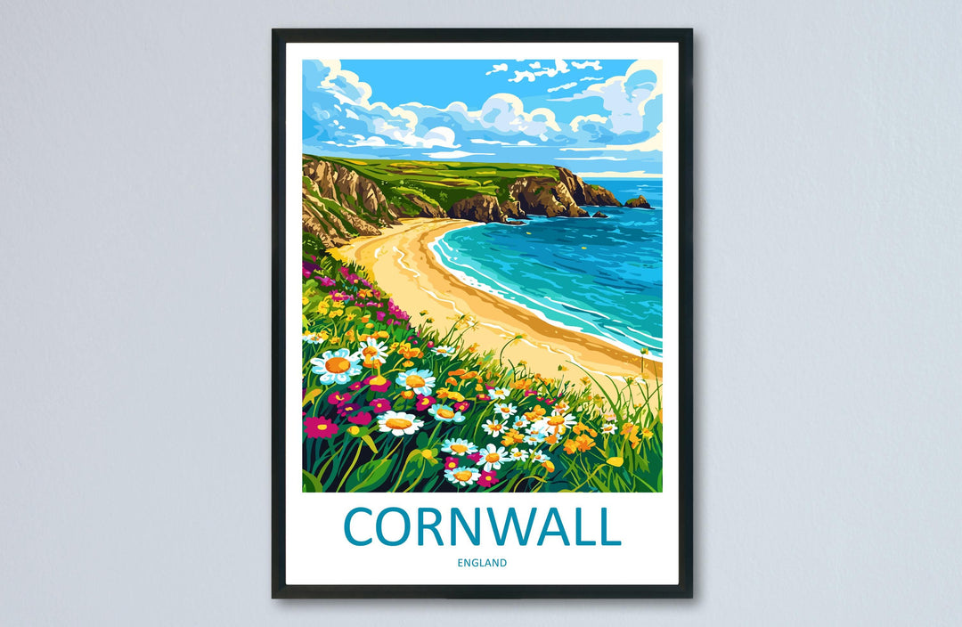 Cornwall Travel Print UK Wall Art Coastal Landscape Poster Seaside Decor Gift for Beach Lover British Nature Art Print
