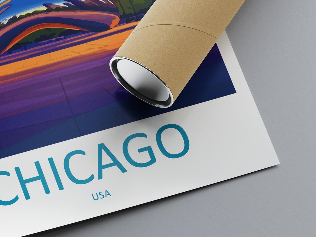 Chicago Travel Print USA Wall Art City Skyline Poster Urban Decor Gift for Architecture Lover Lake Michigan Landscape Art