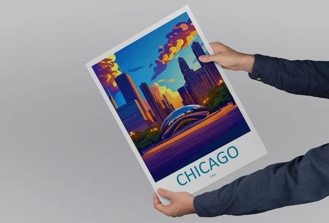 Chicago Travel Print USA Wall Art City Skyline Poster Urban Decor Gift for Architecture Lover Lake Michigan Landscape Art