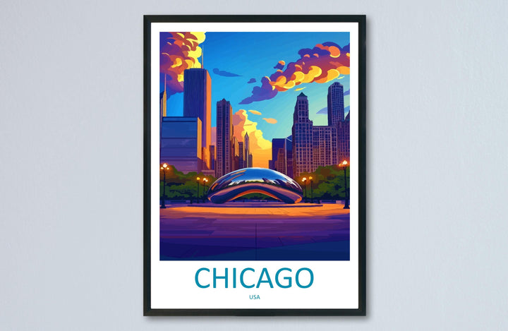 Chicago Travel Print USA Wall Art City Skyline Poster Urban Decor Gift for Architecture Lover Lake Michigan Landscape Art