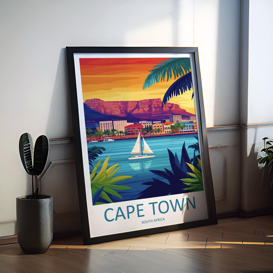 Cape Town Travel Print South Africa Wall Art City Landscape Poster Coastal Decor Gift for Nature Lover Table Mountain Art Print
