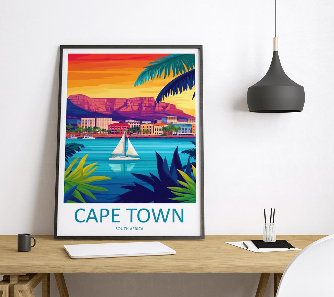 Cape Town Travel Print South Africa Wall Art City Landscape Poster Coastal Decor Gift for Nature Lover Table Mountain Art Print