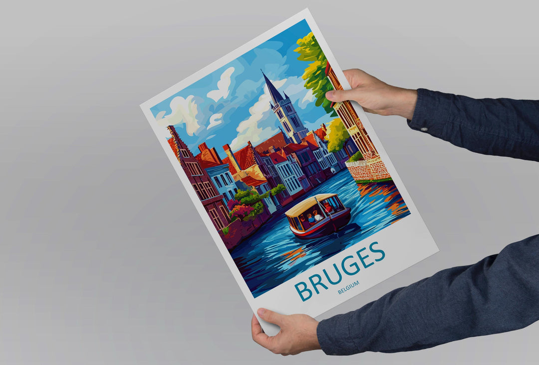Bruges Travel Print Belgium Wall Art Cityscape Poster Canal Decor Gift for Europe Lover Medieval Architecture Art Print