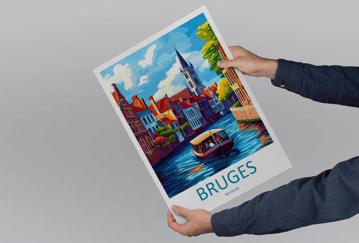 Bruges Travel Print Belgium Wall Art Cityscape Poster Canal Decor Gift for Europe Lover Medieval Architecture Art Print