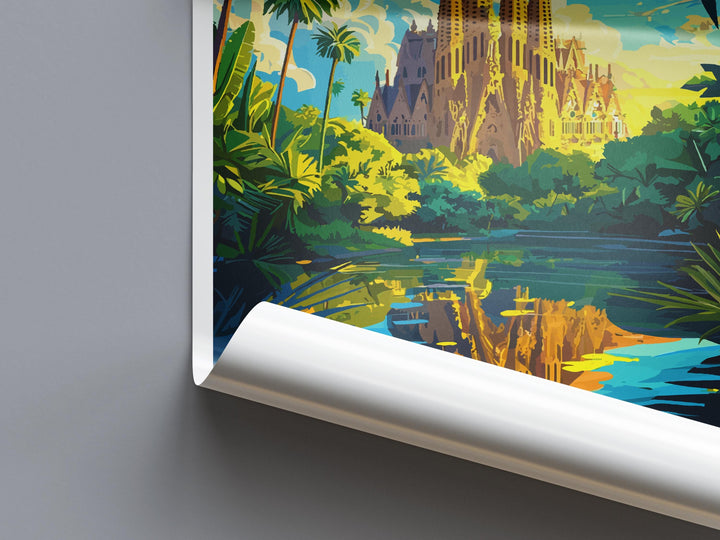 Barcelona Travel Print Spain Wall Art Cityscape Poster Gaudí Decor Gift for Architecture Lover Mediterranean Landscape Art