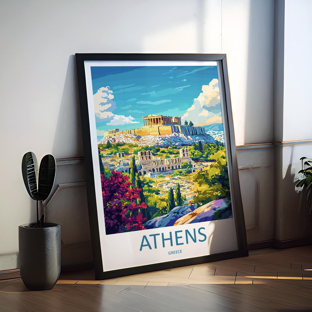Athens Travel Print Greece Wall Art Cityscape Poster Ancient Ruins Decor Gift for History Lover Acropolis Landscape Art Print