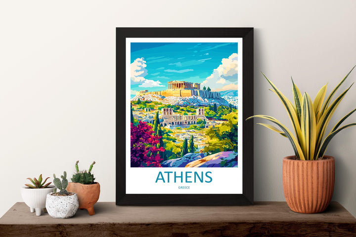 Athens Travel Print Greece Wall Art Cityscape Poster Ancient Ruins Decor Gift for History Lover Acropolis Landscape Art Print