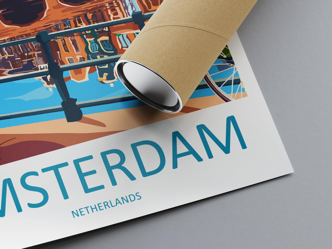 Amsterdam Travel Print Netherlands Wall Art Cityscape Poster Canal Decor Gift for Europe Lover Dutch Architecture Art Print