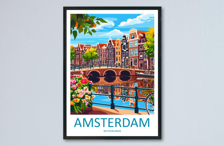 Amsterdam Travel Print Netherlands Wall Art Cityscape Poster Canal Decor Gift for Europe Lover Dutch Architecture Art Print