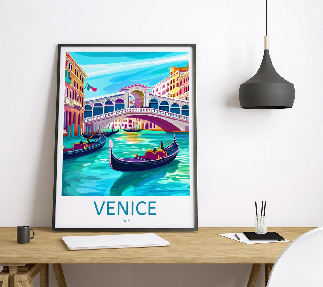 Venice Travel Print Venice Wall Art Venice Canal Decor Gondola Poster Italy Cityscape Gift for Italy Lover Romantic Europe Art Print