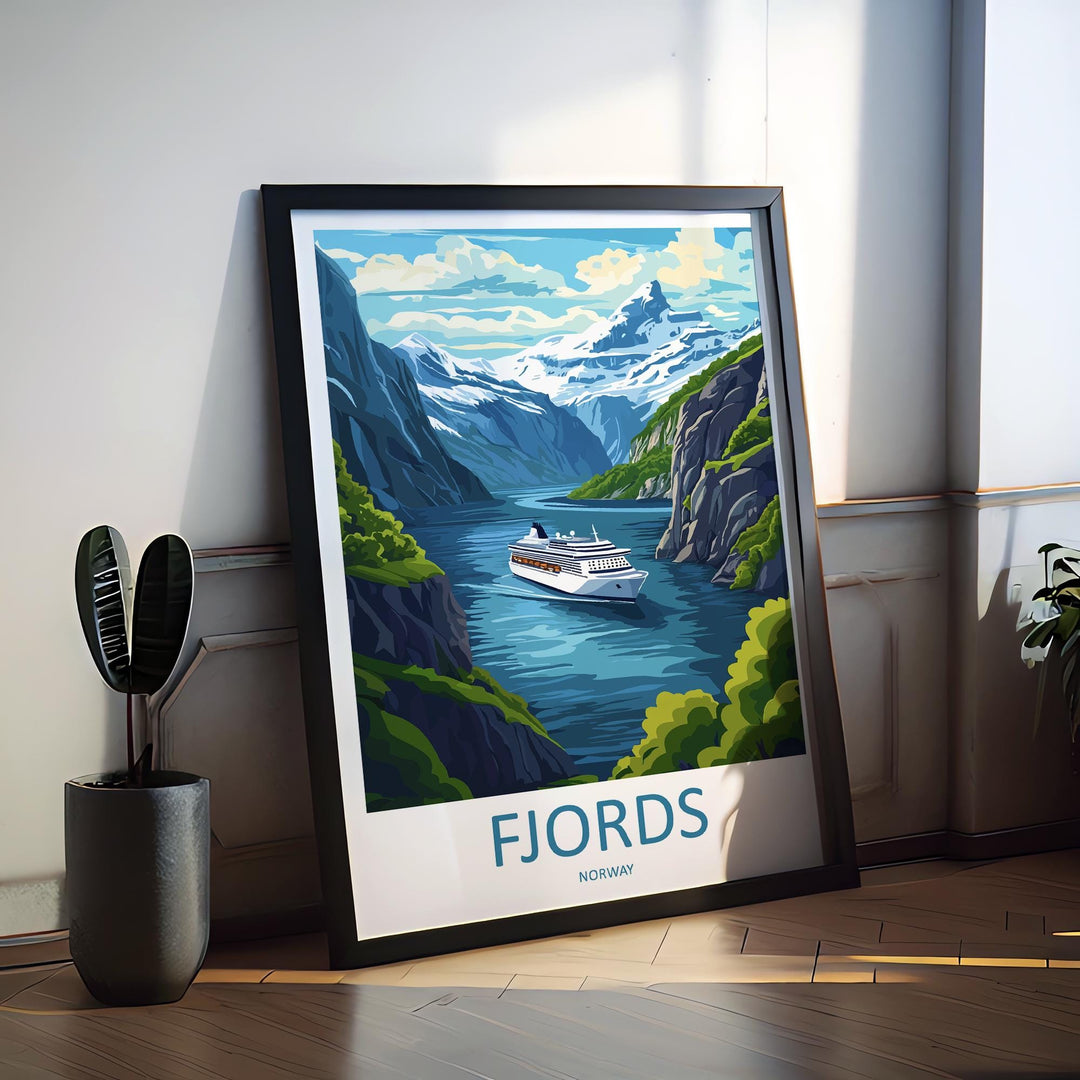 Fjords Travel Print Norway Wall Art Scenic Landscape Poster Nordic Nature Decor Gift for Adventure Lover Scandinavian Mountains Art