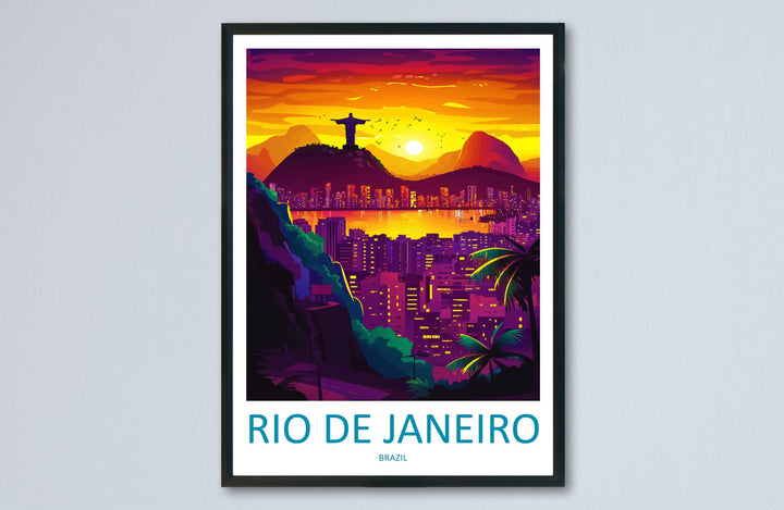 Rio de Janeiro Print Rio Wall Art Brazil City Poster Christ the Redeemer Decor Gift for Beach Lover Tropical Skyline Art Print