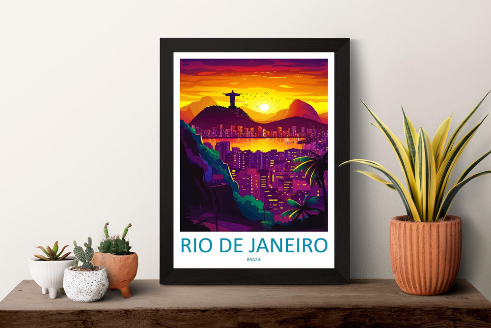 Rio de Janeiro Print Rio Wall Art Brazil City Poster Christ the Redeemer Decor Gift for Beach Lover Tropical Skyline Art Print