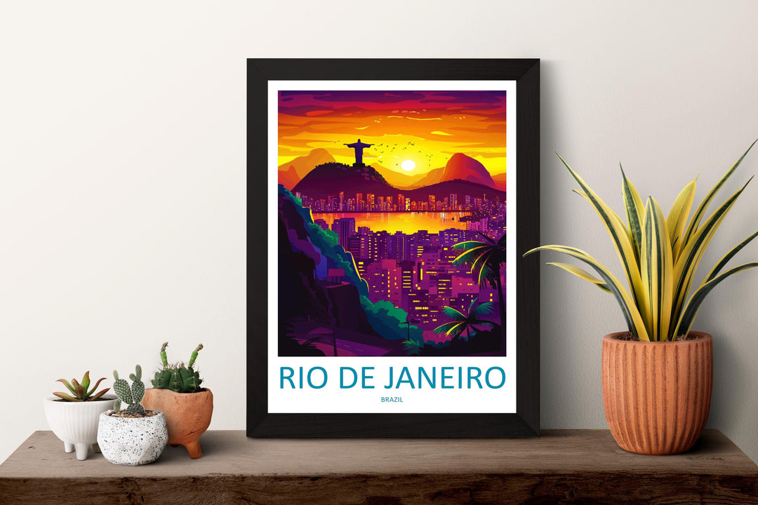 Rio de Janeiro Print Rio Wall Art Brazil City Poster Christ the Redeemer Decor Gift for Beach Lover Tropical Skyline Art Print