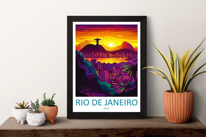 Rio de Janeiro Print Rio Wall Art Brazil City Poster Christ the Redeemer Decor Gift for Beach Lover Tropical Skyline Art Print