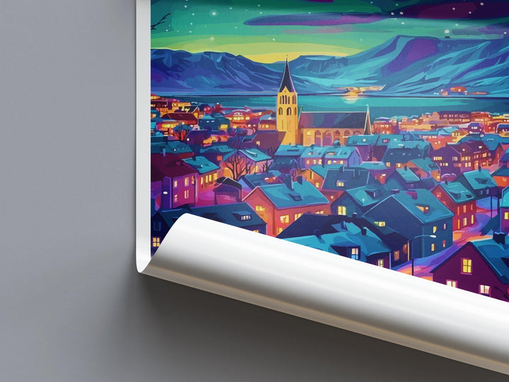 Reykjavik Travel Print Iceland Wall Art Reykjavik City Poster Nordic Decor Gift for Arctic Lover Coastal Landscape Art Print