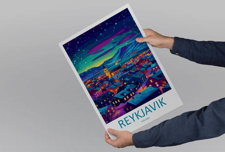 Reykjavik Travel Print Iceland Wall Art Reykjavik City Poster Nordic Decor Gift for Arctic Lover Coastal Landscape Art Print