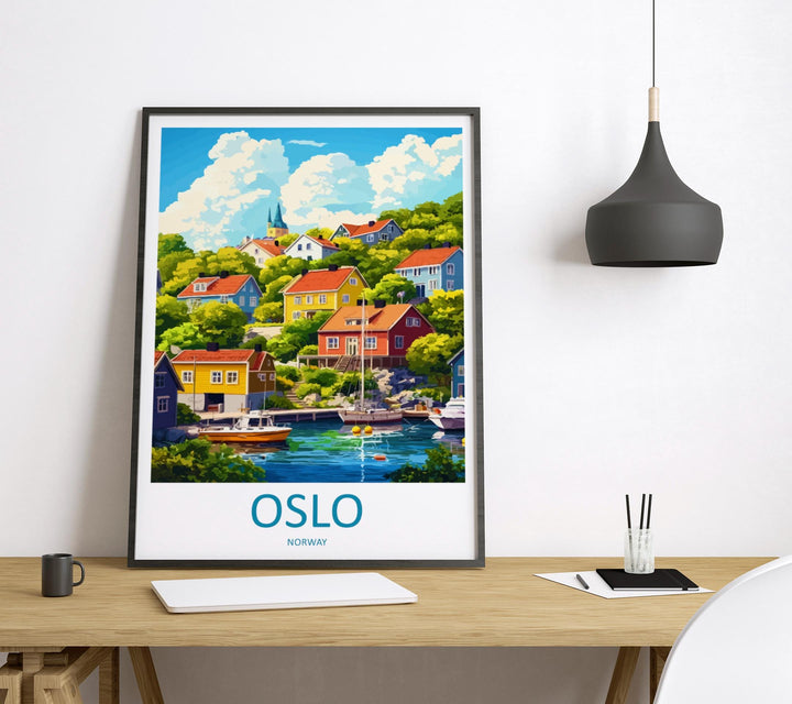 Oslo Travel Print Norway Wall Art Oslo City Poster Scandinavian Decor Gift for Nordic Lover Coastal Landscape Art Print
