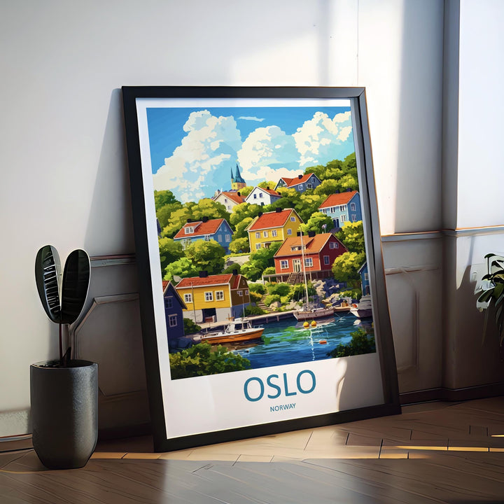 Oslo Travel Print Norway Wall Art Oslo City Poster Scandinavian Decor Gift for Nordic Lover Coastal Landscape Art Print