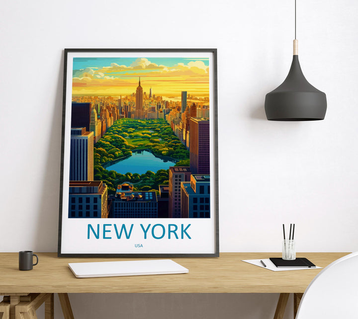 New York Travel Print NYC Wall Art Manhattan City Poster Skyline Decor Gift for City Lover Empire State Building Art Print