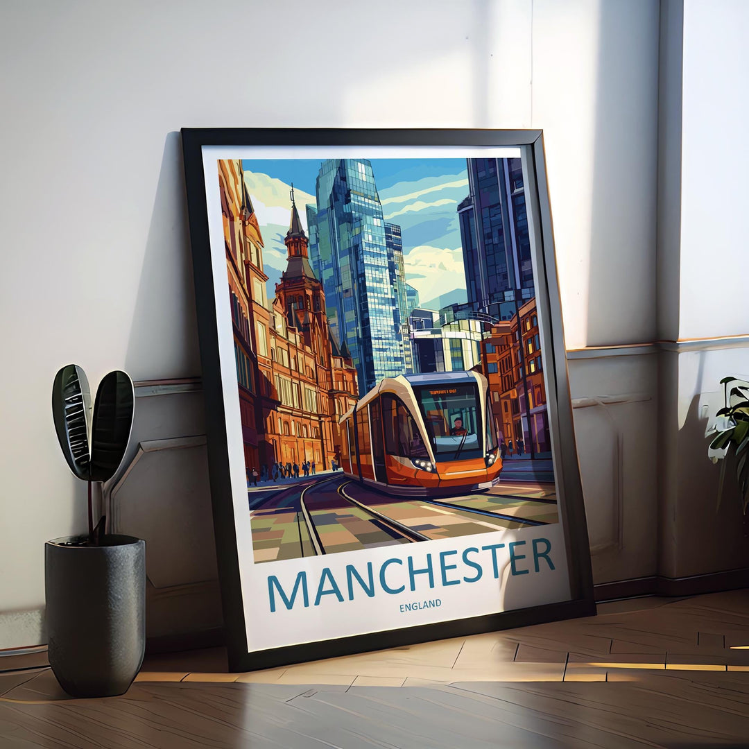 Manchester Travel Print UK Wall Art Manchester City Poster Northern England Decor Gift for Music Lover Urban Landscape Art