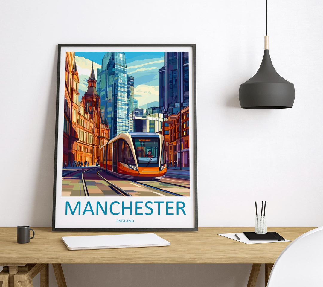 Manchester Travel Print UK Wall Art Manchester City Poster Northern England Decor Gift for Music Lover Urban Landscape Art