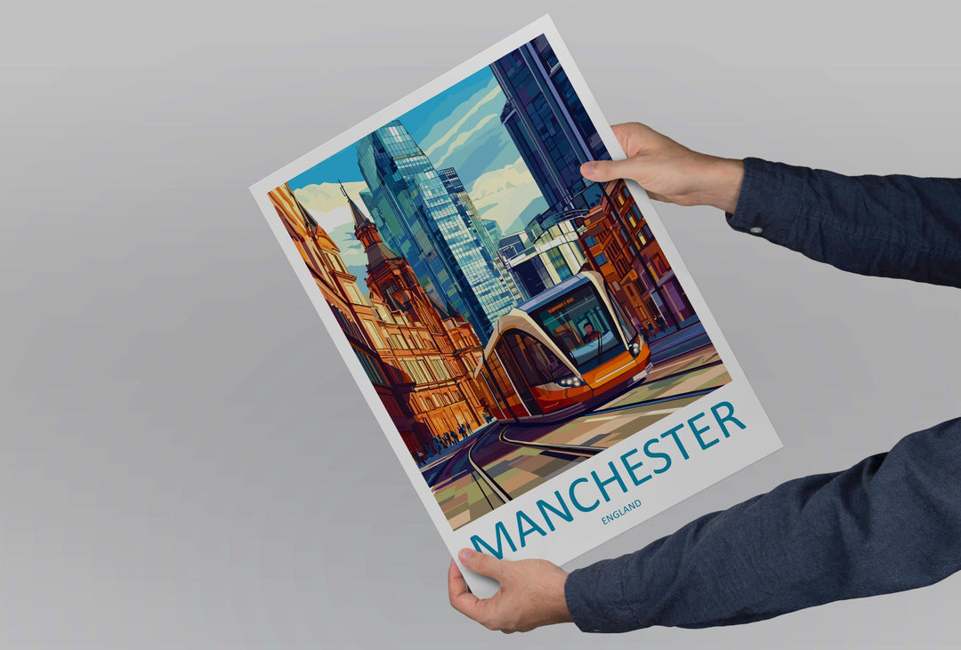 Manchester Travel Print UK Wall Art Manchester City Poster Northern England Decor Gift for Music Lover Urban Landscape Art
