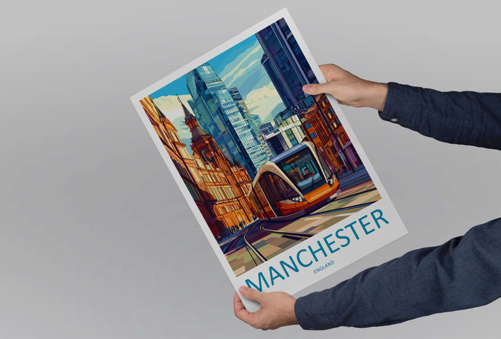 Manchester Travel Print UK Wall Art Manchester City Poster Northern England Decor Gift for Music Lover Urban Landscape Art