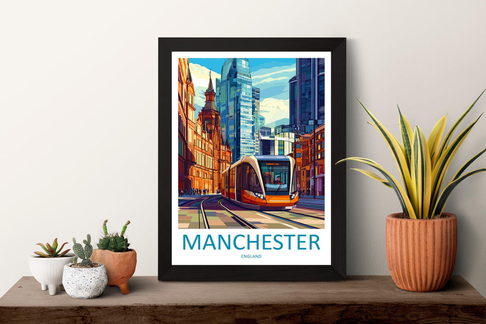Manchester Travel Print UK Wall Art Manchester City Poster Northern England Decor Gift for Music Lover Urban Landscape Art