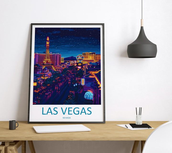 Las Vegas Travel Print Nevada Wall Art Vegas City Poster Neon Decor Gift for Entertainment Lover Desert Skyline Art Print