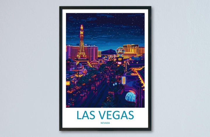 Las Vegas Travel Print Nevada Wall Art Vegas City Poster Neon Decor Gift for Entertainment Lover Desert Skyline Art Print
