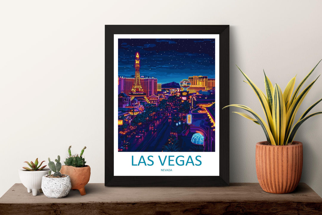 Las Vegas Travel Print Nevada Wall Art Vegas City Poster Neon Decor Gift for Entertainment Lover Desert Skyline Art Print