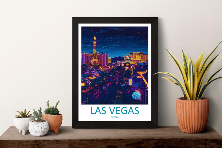 Las Vegas Travel Print Nevada Wall Art Vegas City Poster Neon Decor Gift for Entertainment Lover Desert Skyline Art Print