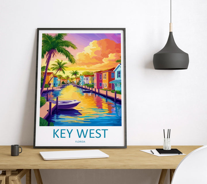 Key West Travel Print Florida Wall Art Island Poster Coastal Decor Gift for Beach Lover Tropical Sunset Landscape Art Print