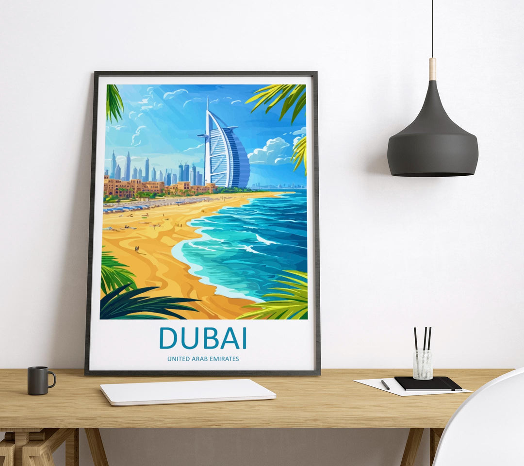 Dubai Travel Print UAE Wall Art City Skyline Poster Modern Decor Gift for Architecture Lover Desert Landscape Art Print