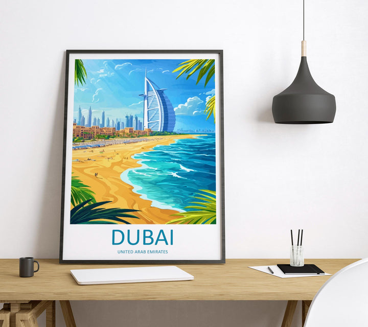 Dubai Travel Print UAE Wall Art City Skyline Poster Modern Decor Gift for Architecture Lover Desert Landscape Art Print