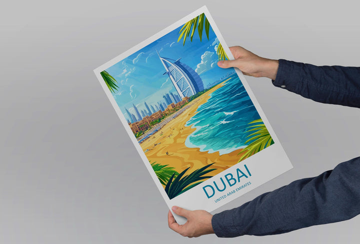 Dubai Travel Print UAE Wall Art City Skyline Poster Modern Decor Gift for Architecture Lover Desert Landscape Art Print