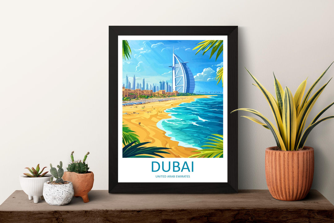 Dubai Travel Print UAE Wall Art City Skyline Poster Modern Decor Gift for Architecture Lover Desert Landscape Art Print