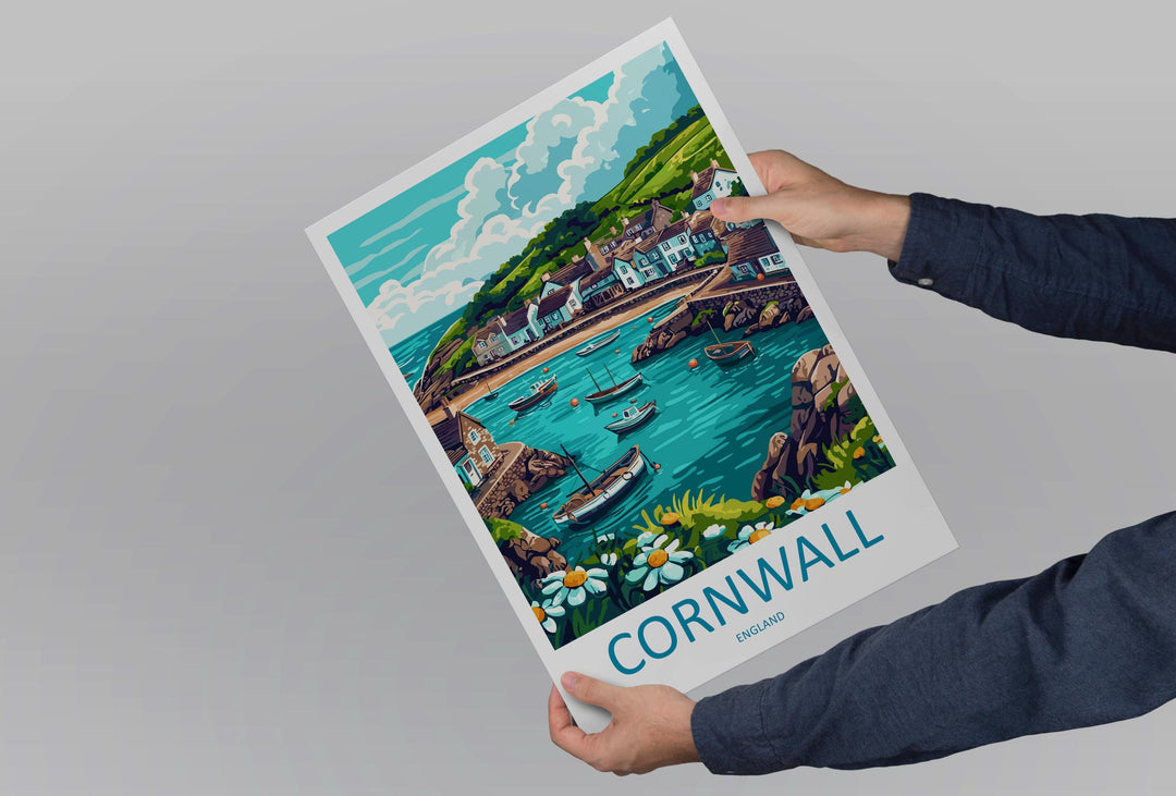 Cornwall Travel Print UK Wall Art Coastal Landscape Poster Seaside Decor Gift for Beach Lover British Nature Art Print