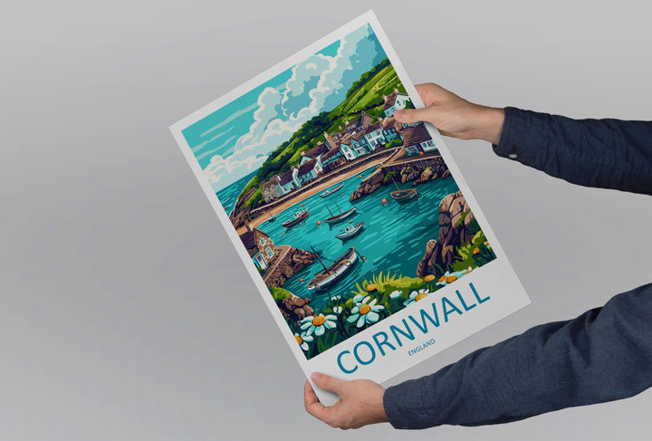 Cornwall Travel Print UK Wall Art Coastal Landscape Poster Seaside Decor Gift for Beach Lover British Nature Art Print