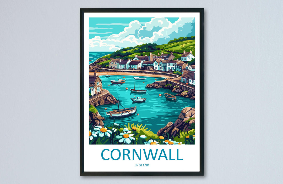 Cornwall Travel Print UK Wall Art Coastal Landscape Poster Seaside Decor Gift for Beach Lover British Nature Art Print