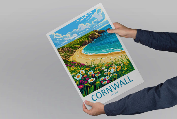 Cornwall Travel Print UK Wall Art Coastal Landscape Poster Seaside Decor Gift for Beach Lover British Nature Art Print